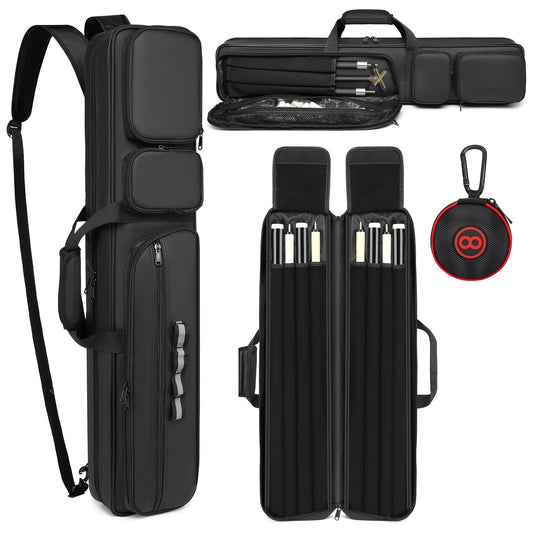 Pool Cue Case 4x4 in Black with Hidden Backpack Strap and Front Pockets