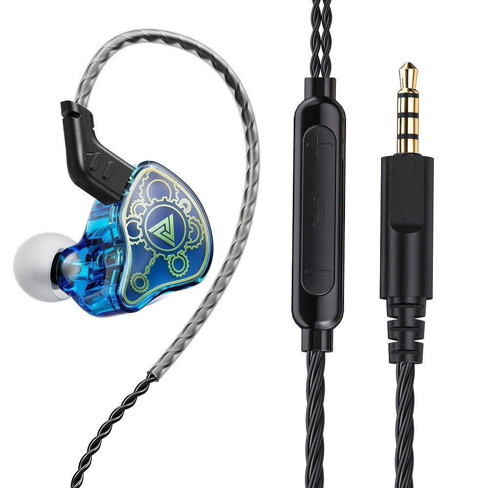 QKZ Hi7T Transparent Dynamic Resin Wired Earphones DJ Monitor HiFi Stereo Heavy Bass 3.5mm In-Ear Earbuds Volume Adjustable Mic for Sports Gaming Gym Music Studio