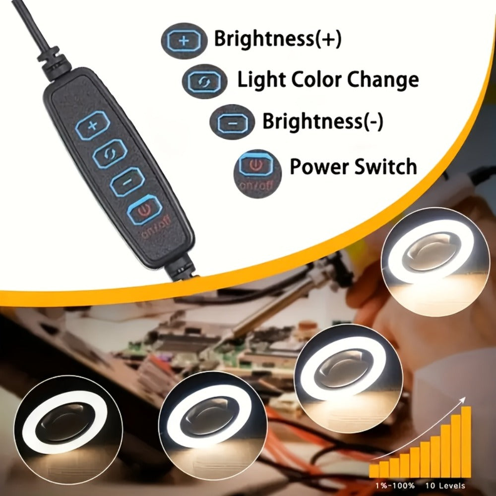 LED Ring Light with Phone Holder USB Powered, 3 Color Modes Adjustable Brightness, Clip-On Selfie Ring Light for Video Recording Live Streaming Makeup Zoom Calls TikTok