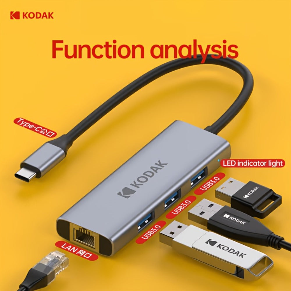 KODAK USB C Multiport Adapter 4-in-1 & 5-in-1 Hub – USB 3.0 Ports, 1000Mbps Gigabit Ethernet, Portable Aluminum Docking Station for MacBook, Laptop, Work, Home & Travel (T341/T343)