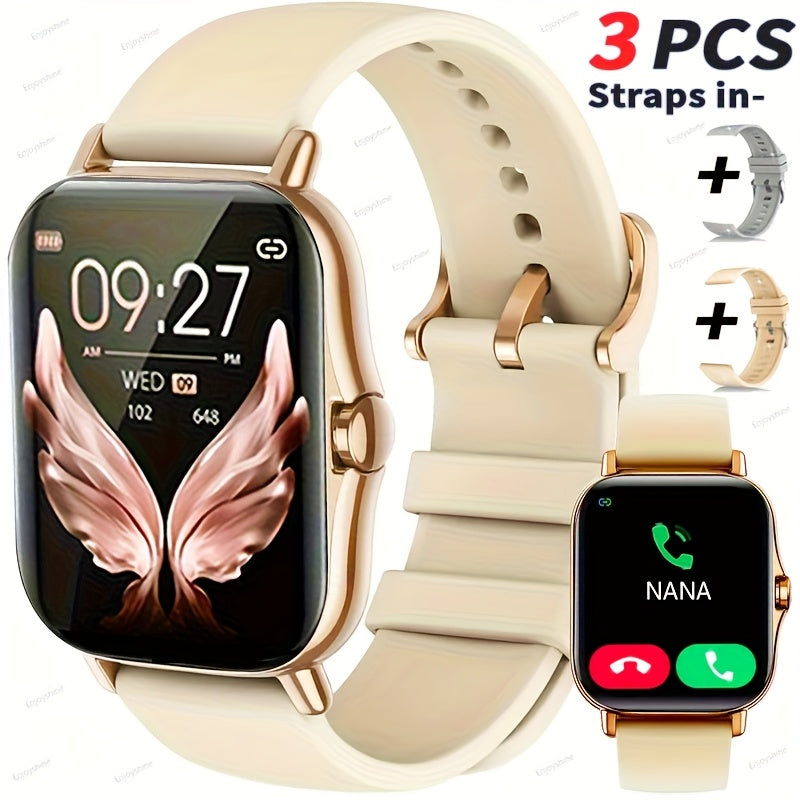 Dual TPU Strap Fitness Smartwatch 1.83" Full Touch – Pedometer, Multi Sport Mode, Exercise Recording, Wireless Calling, USB Rechargeable – Outdoor Sports Watch Men Women Gold Black Silver Pink