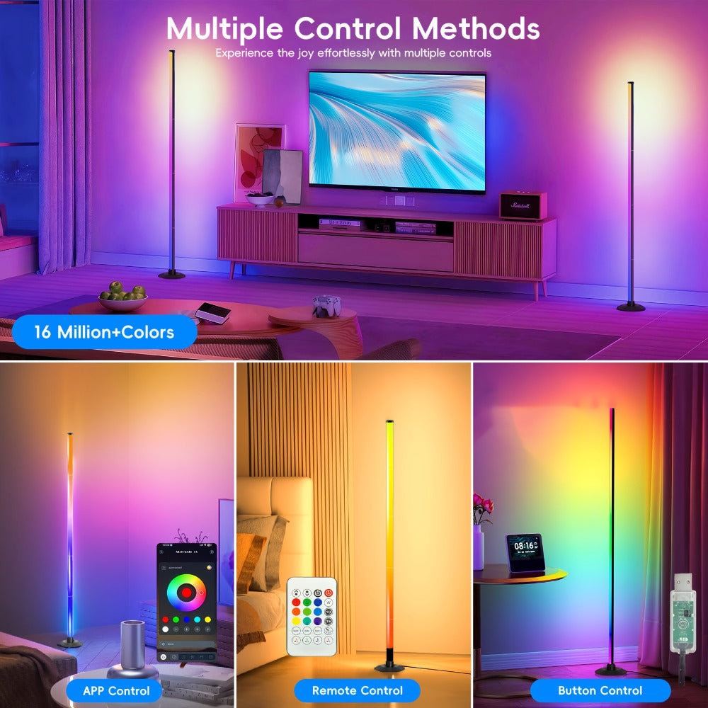 Smart RGB Corner Floor Lamp RGBICB 172 LEDs 1000lm - APP & Remote Control 16 Million Colors 64+ Music Sync Modes USB Powered Standing Lamp for Bedroom Gaming Room Living Room Home Decor