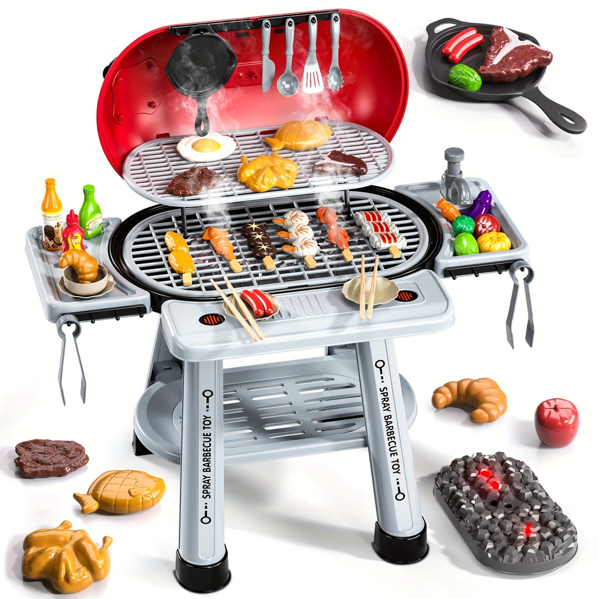 Kids BBQ Grill Playset with Two-Tier Design, Toy Food & Water Tap