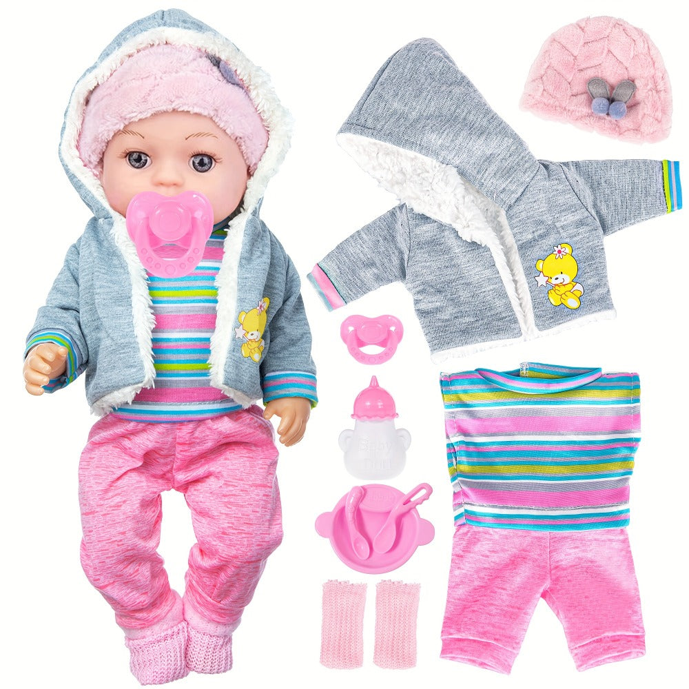 12-Inch Baby Doll Playset with Clothes and Feeding Accessories
