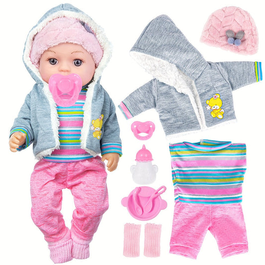 12-Inch Baby Doll Playset with Clothes and Feeding Accessories