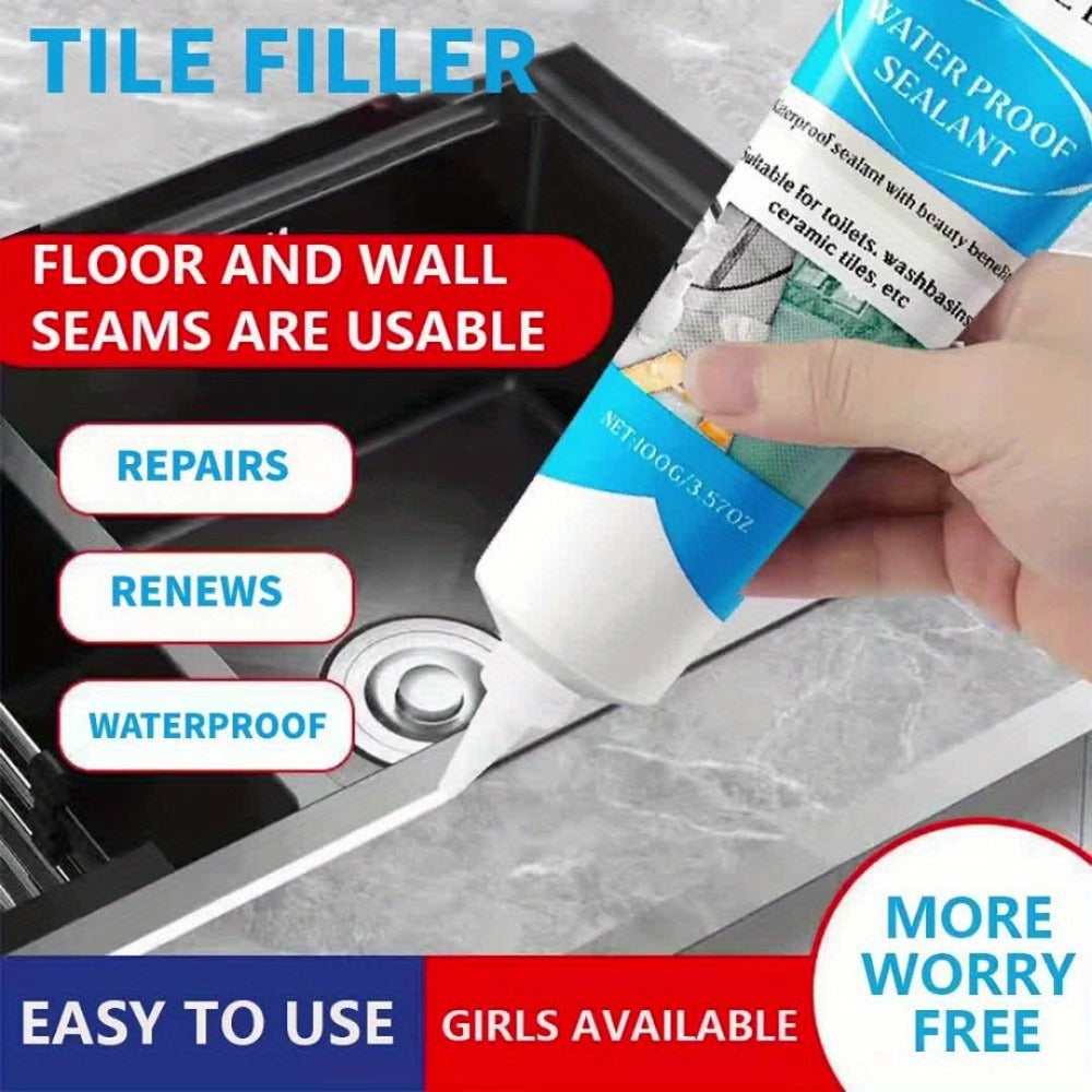 Waterproof Tile Grout Sealant Gap Filler for Kitchen & Bathroom – Odorless Strong Adhesive Tile Refill Agent for Sink Floor Wall Cracks, White 100g (3-Pack)