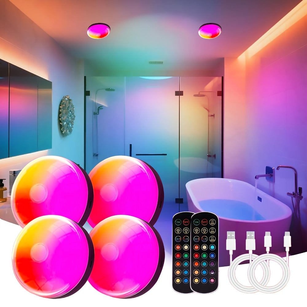 RGBW Wall Sconce Light Rechargeable Magnetic Mount – 15 Color Changing Remote Control Dimmable Timer Battery Operated LED Ambient Lamp for Bathroom Closet Hallway Bedroom Party Decor – 2/4 Pack