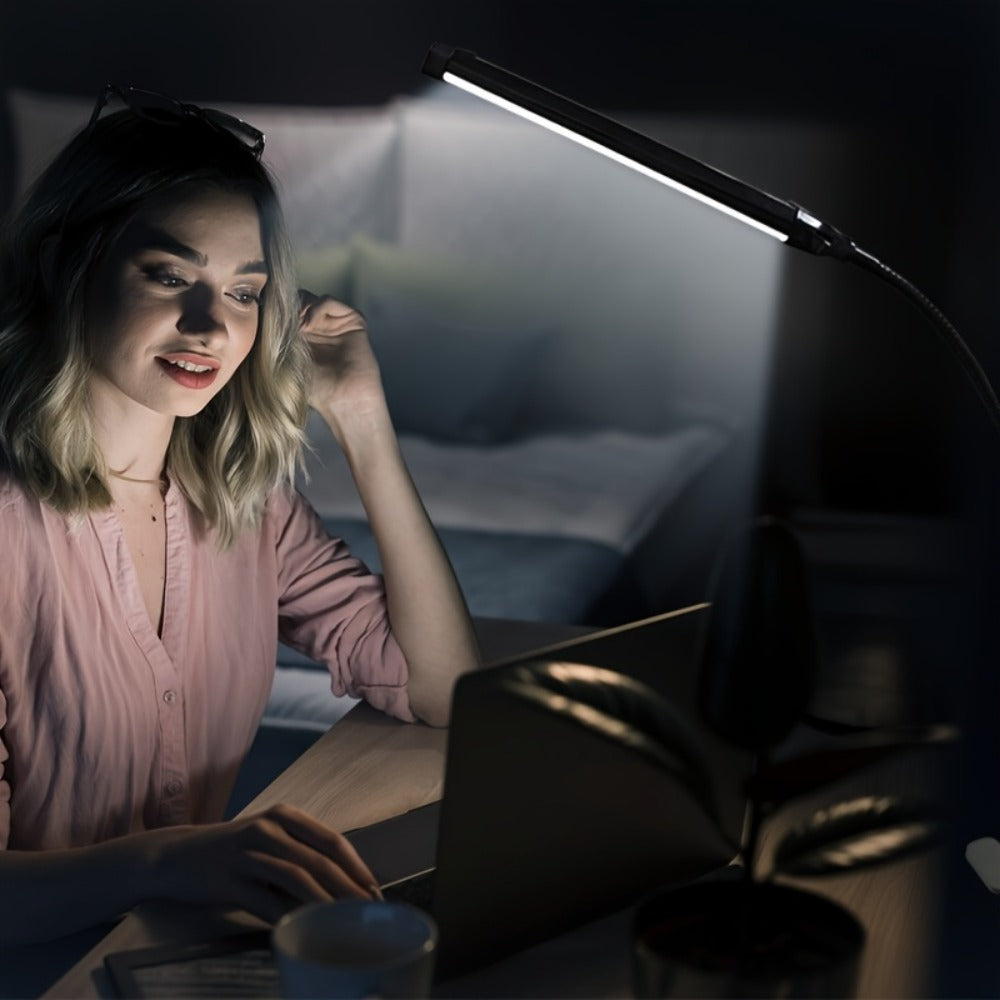 Clip-On LED Desk Lamp Flexible Gooseneck USB Powered – 3 Color Modes 10 Brightness Levels Swing Arm Clamp Light for Home Office Study Reading Crafts Gaming Bedroom – Black