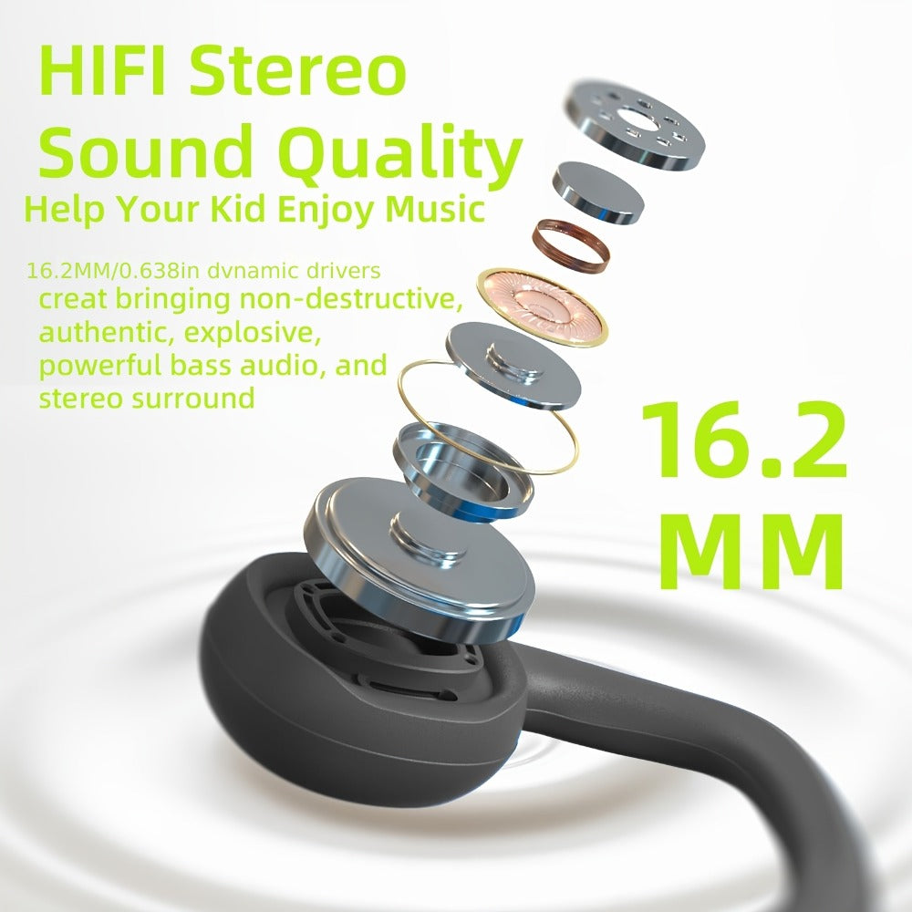 Kids Open Ear Headphones Air Conduction Wireless Bluetooth Headset Mic 20H Playtime Safe Hearing Protection Stereo Sound School Sports Outdoor Children Earphones Orange Red Green