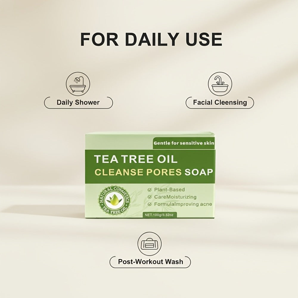 Tea Tree Bar Soap 3 Pack Handmade Plant Essence Deep Cleansing Antibacterial - Pore Purifying Natural Fragrance Face Body Wash for Acne Oily Skin All Skin Types