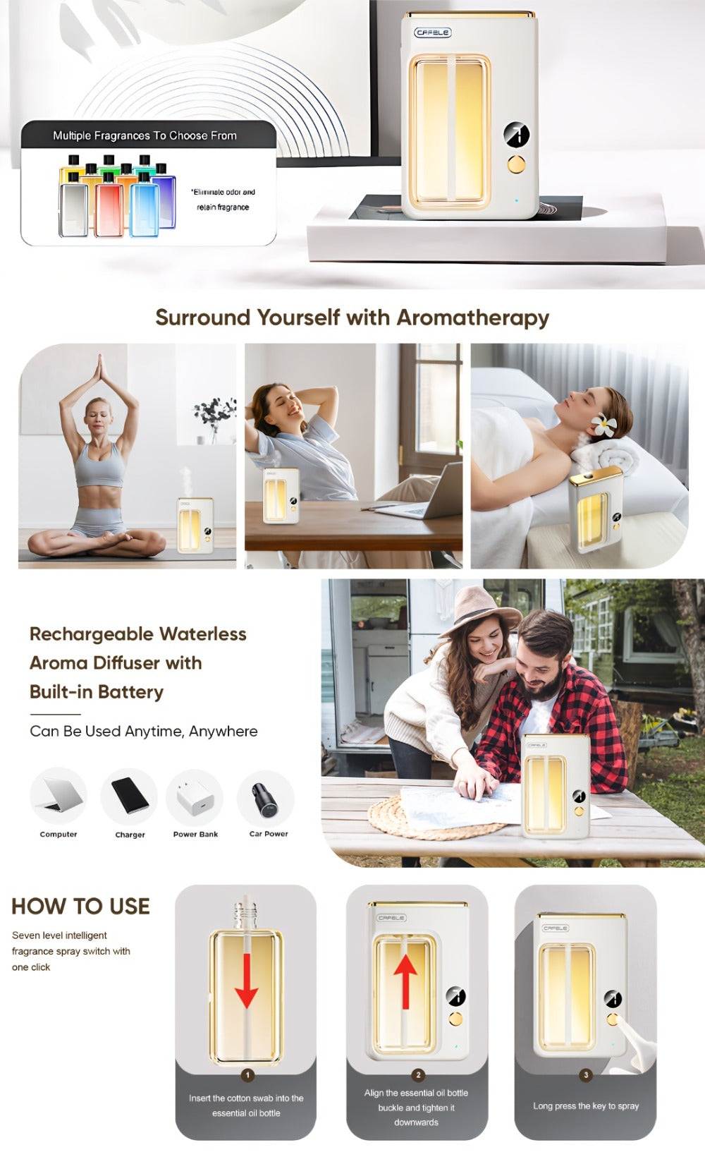 Ultrasonic Essential Oil Diffuser & Humidifier with Auto Shut-Off, Quiet Aromatherapy for Home Bedroom Office – Choose Hilton Gardenia Ocean Shangri-La Encounter Scent Bundle