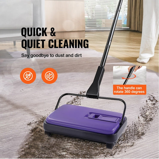 Manual Carpet Sweeper with 300 mL Dustbin, 6.7-Inch Width and Rotating Head, Blue
