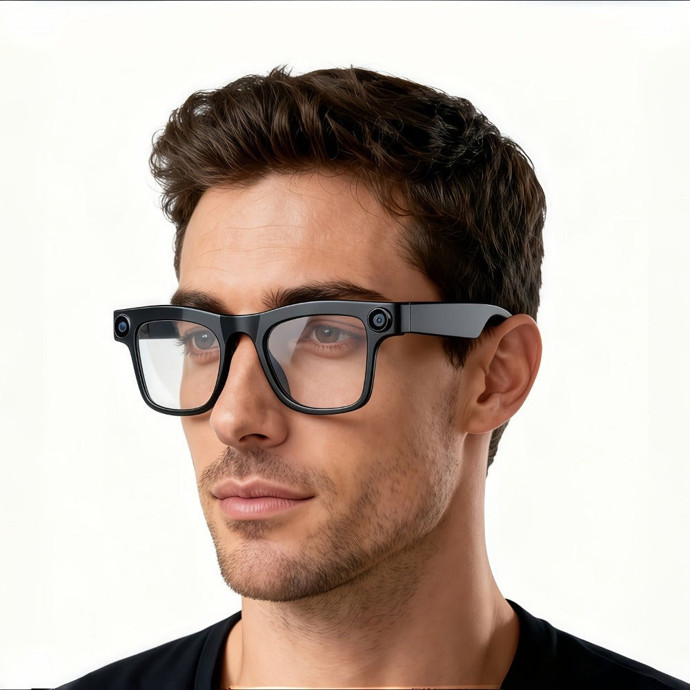 Smart Glasses with Camera 200MP Dual Lens AI POV Recording – Hi-Fi Open-Ear Audio | Touch & Voice Control | Ultra-Long Battery | Cycling Sports Outdoor Photography | Transparent & Black Lenses | Tech Gift