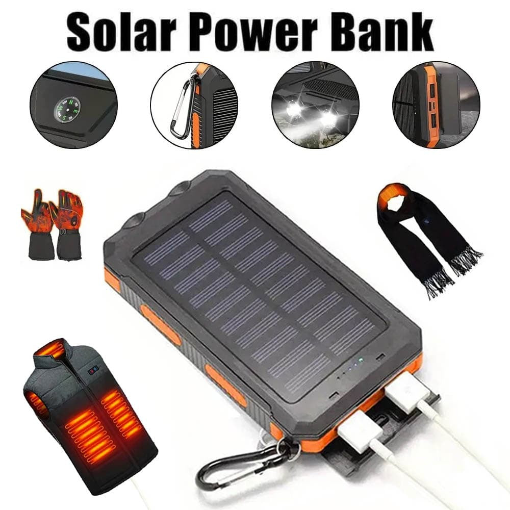 Solar Power Bank 50000mAh with Dual LED Flashlight SOS Mode & Compass – Portable Solar Charger Dual USB for Camping Hiking Travel Emergency Outdoor Survival for iPhone Samsung Android All Cell Phones