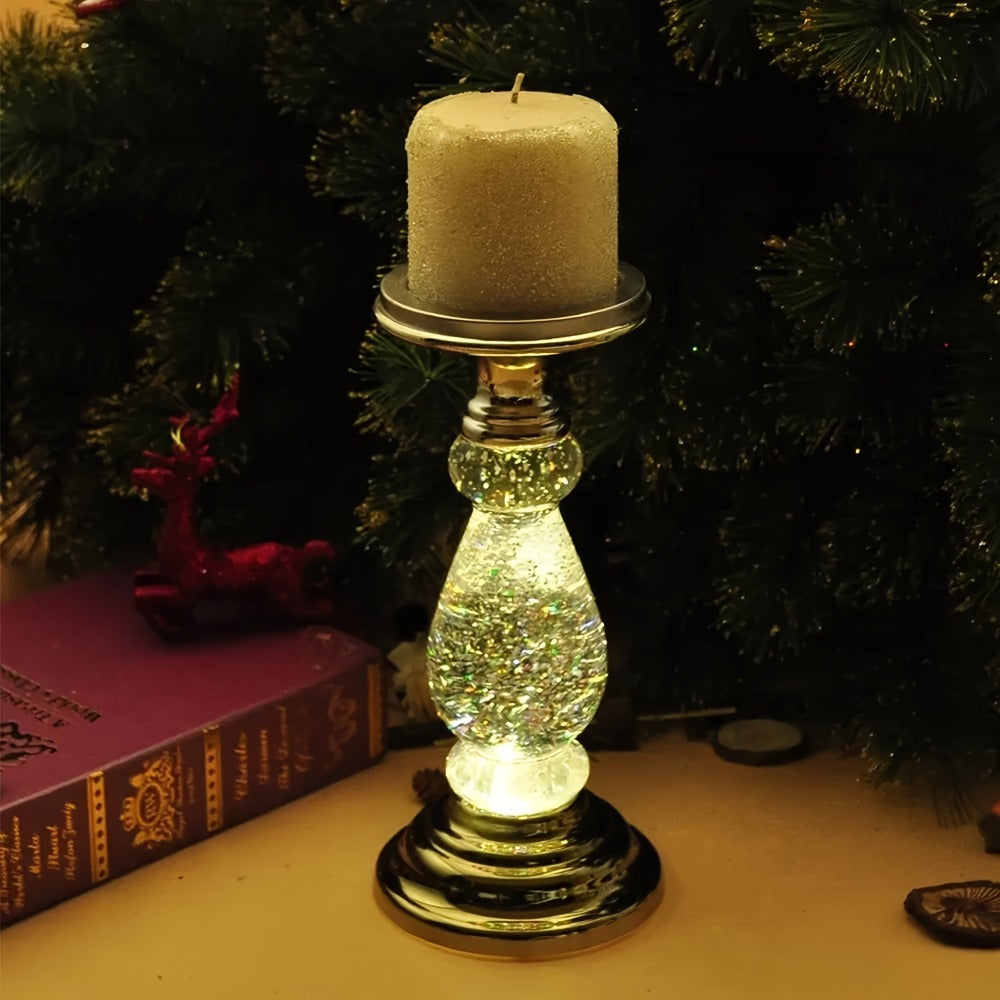 LED Swirling Candle Holder with On/Off Switch – Polished Acrylic Pedestal Base Fits 3-Wick Candles Up to 4 Inch Silver Gold Centerpiece for Home Decor Wedding Table Holiday Christmas Gift