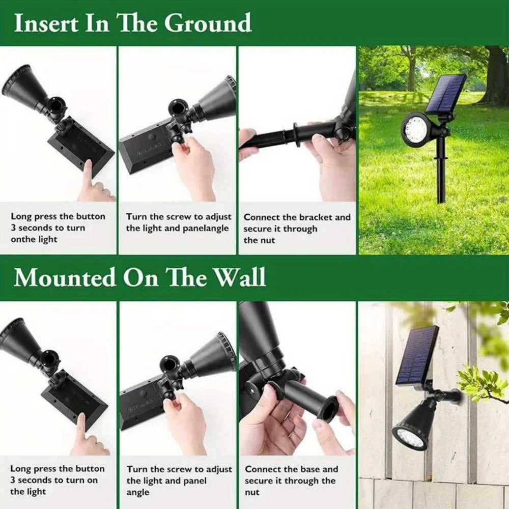 Solar Landscape Lights 2-in-1 Wall & Ground – Independent Adjustable Solar Panel Auto On/Off | 8 Color Modes Outdoor Solar Spotlight for Garden, Driveway, Sidewalk & Pool Area | IP44 Waterproof