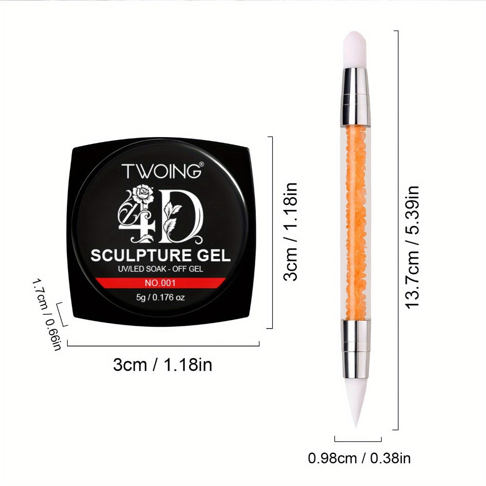 Nail Sculpting Gel Kit 3D 4D 12 Colors with Carving Pen — Firm Non-Sticky Soak-Off Sculpture Gel for Flowers, Leaves, Geometric Designs & Nail Extensions | UV LED DIY & Salon Nail Art for Women