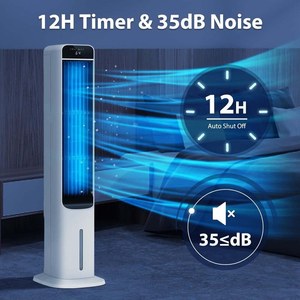 Evaporative Air Cooler Portable 1.32 Gal, 3-in-1 Swamp Cooler Fan Humidifier with Ice Cooling, 4 Ice Packs, 70° Oscillation & Low Noise, Bladeless Tower Fan Air Conditioner for Bedroom Kitchen Office