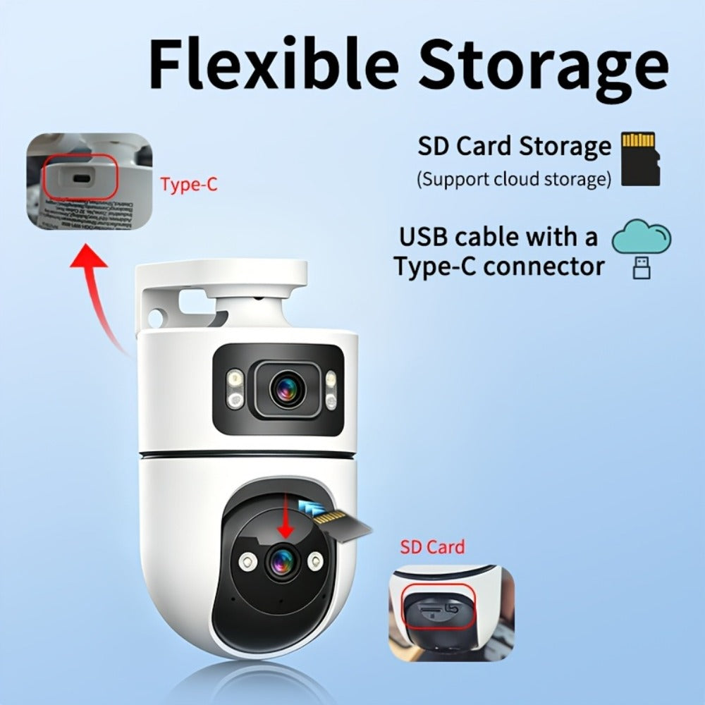 4K Dual Lens Security Camera WiFi Outdoor - 2160P Ultra HD, Dual Band 2.4G & 5GHz, Color Night Vision, Rain Proof, Tamper Detection, Two-Way Audio, Wall Mount for Home Indoor & Outdoor Surveillance