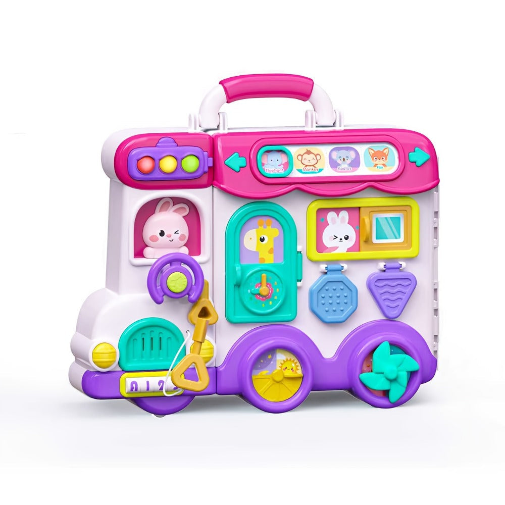 Musical Busy Board Bus Toy for Toddlers 18 Months – Pink Baby Activity Board, Early Educational Motor Skills Developmental Toy for 1 2 Year Old Boys & Girls, Birthday Gift for Baby
