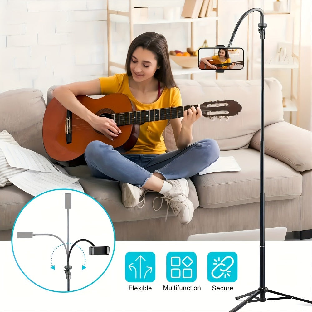 63 Inch Gooseneck Phone Tripod Adjustable with 360° Flexible Neck & Universal Phone Holder – Portable Camera Stand for Content Creators, Vlogging, Live Streaming, Selfie & Filming, iPhone & Android