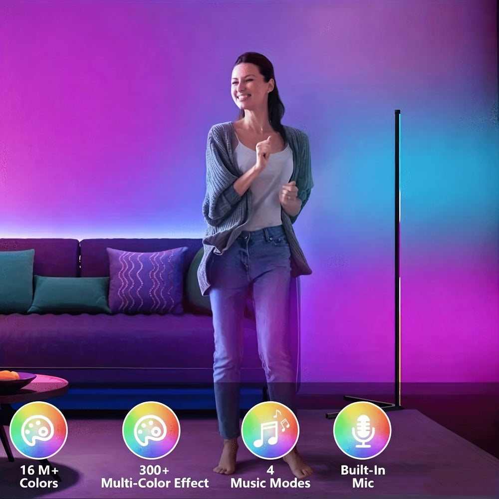 RGB Smart Floor Lamp 56 Inch – 16 Million DIY Color Changing with App & Remote Control, Music Sync, 4 Modes, USB Powered for Game Room, Christmas & Halloween Decor (1, 2 or 4 Pack)