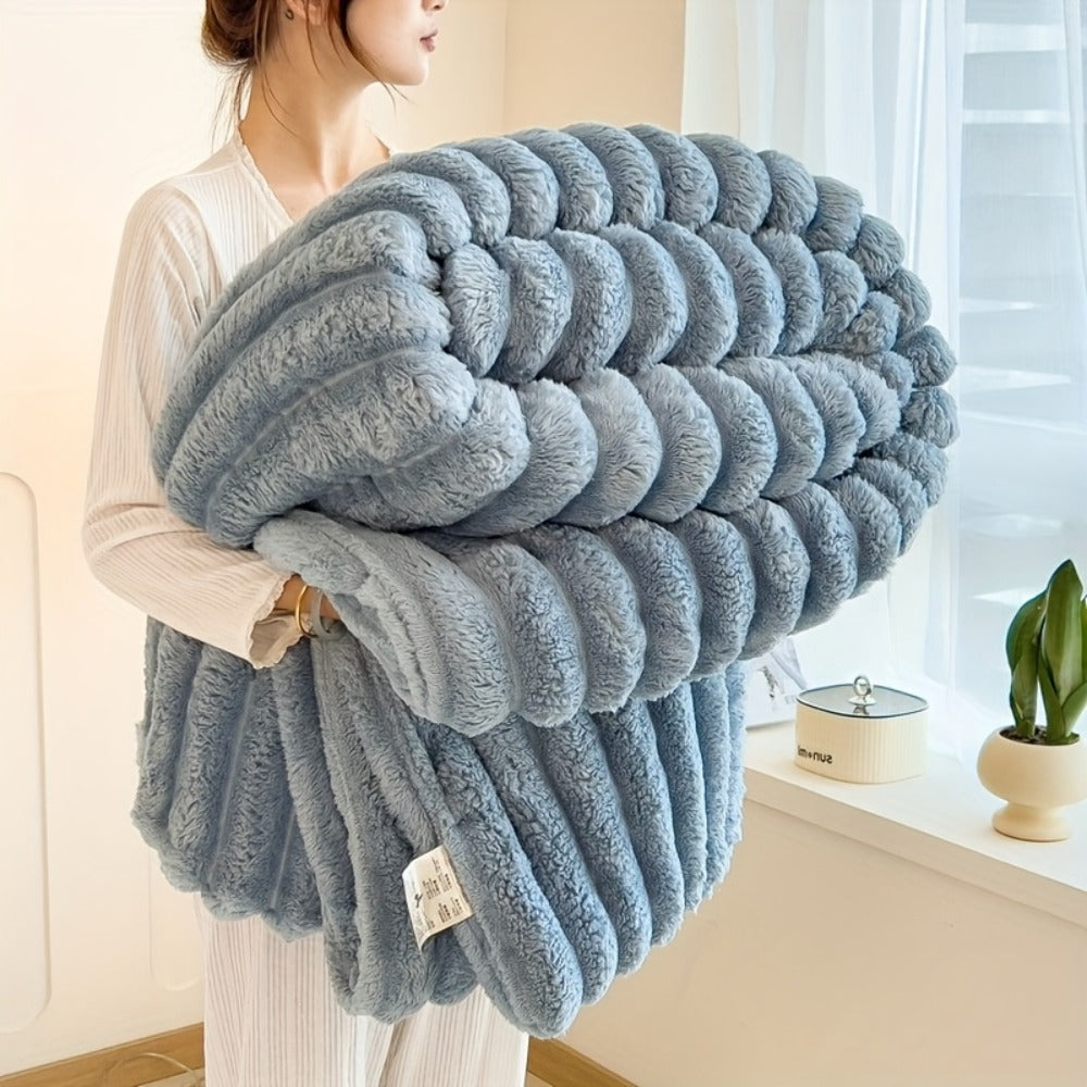 Reversible Faux Rabbit Hair Blanket – Thickened Soft Thermal Throw for Bed, Nap, Office & Camping, All Season, 4 Colors, 5 Sizes