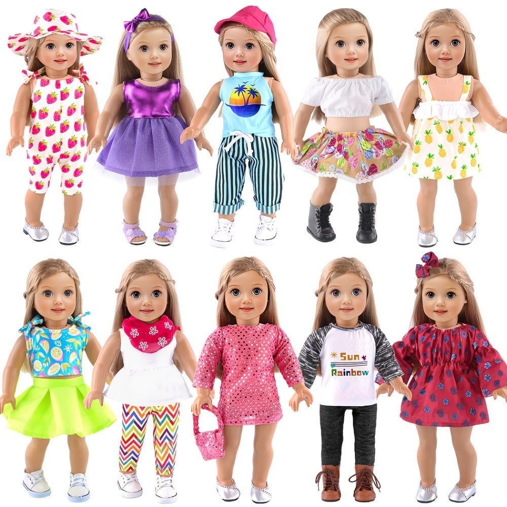 10-Outfit Clothes Set for 18-Inch Dolls with Easy On-and-Off Closures