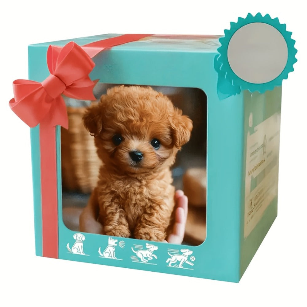 Walking Barking Robot Dog Toy for Adults Teens – Soft Plush Biomimetic Puppy with Expressive Eyes, One-Button Control, Gift Box Option | Desk & Home Companion | Brown White Red