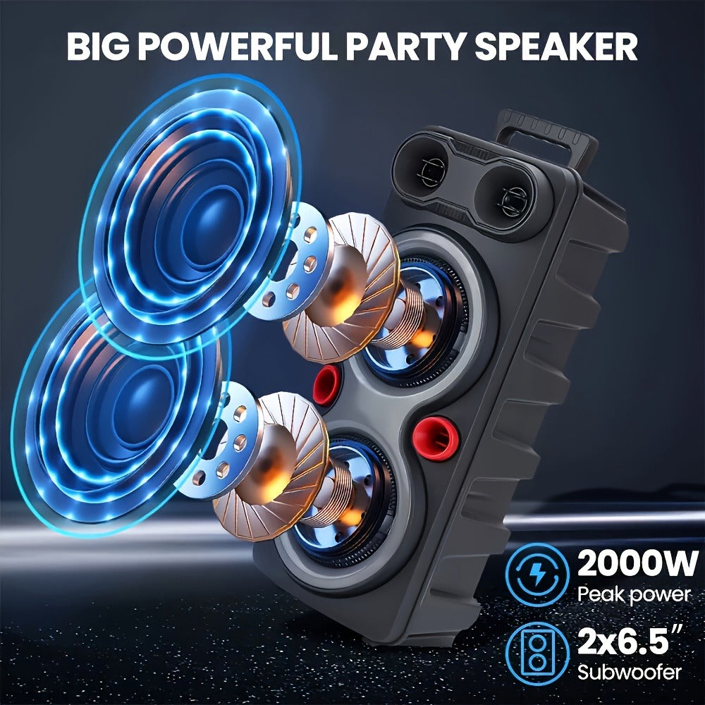 Dual 8.5" Subwoofer Party Speaker 6000W with RGB Lights | Portable Wireless Bluetooth 5.0, TWS Stereo Pairing, FM Radio, Built-in Mic, USB Rechargeable – Outdoor & Indoor Party Boombox