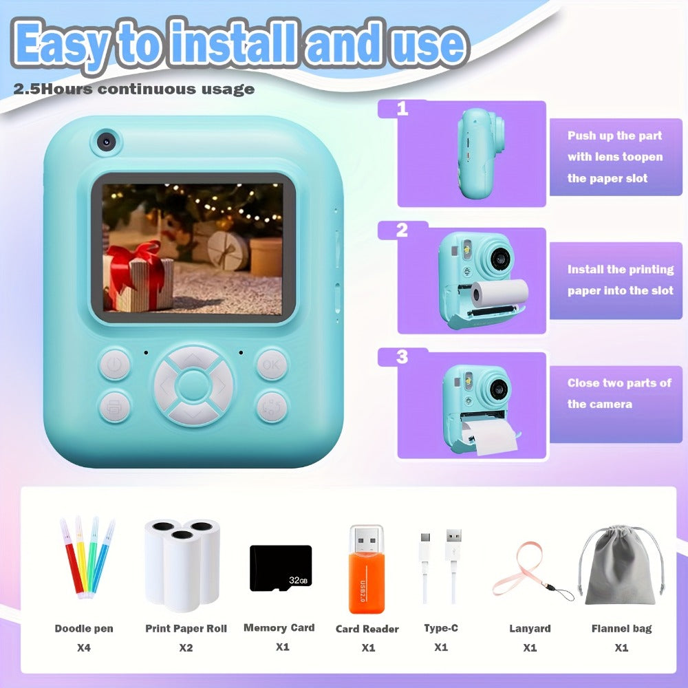 Kids Instant Print Camera with MP3 Player, Games, 10x Zoom and 2.4-Inch Screen