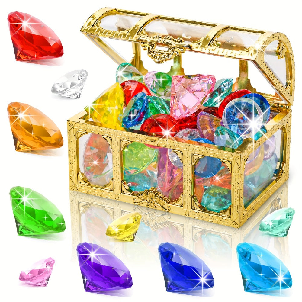 Pool Diving Gems 50-Piece Set with Pirate Treasure Chest, Underwater Dive Game