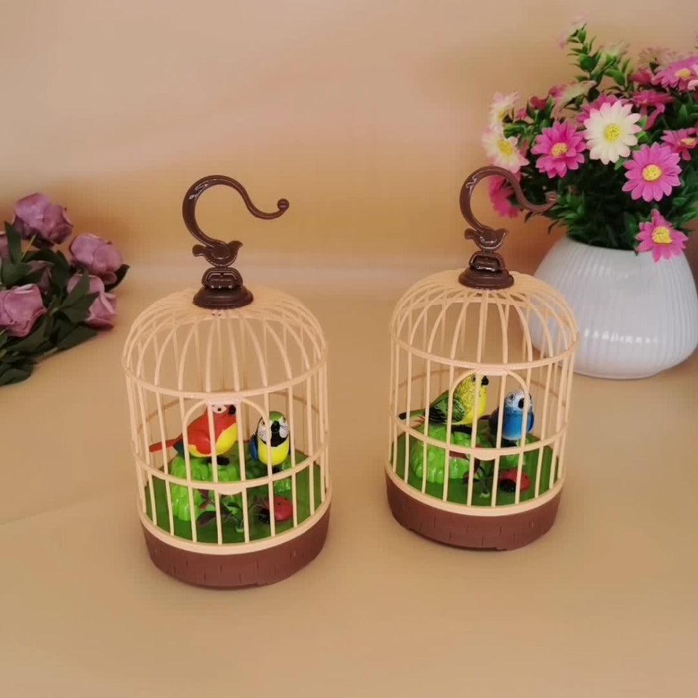 Mini Voice-Activated Birdcage Toy – Chirping & Wing-Fluttering Parrot, Interactive Sound-Responsive Animal Toy, Battery Powered, Birthday Christmas Gift for Kids Boys Girls
