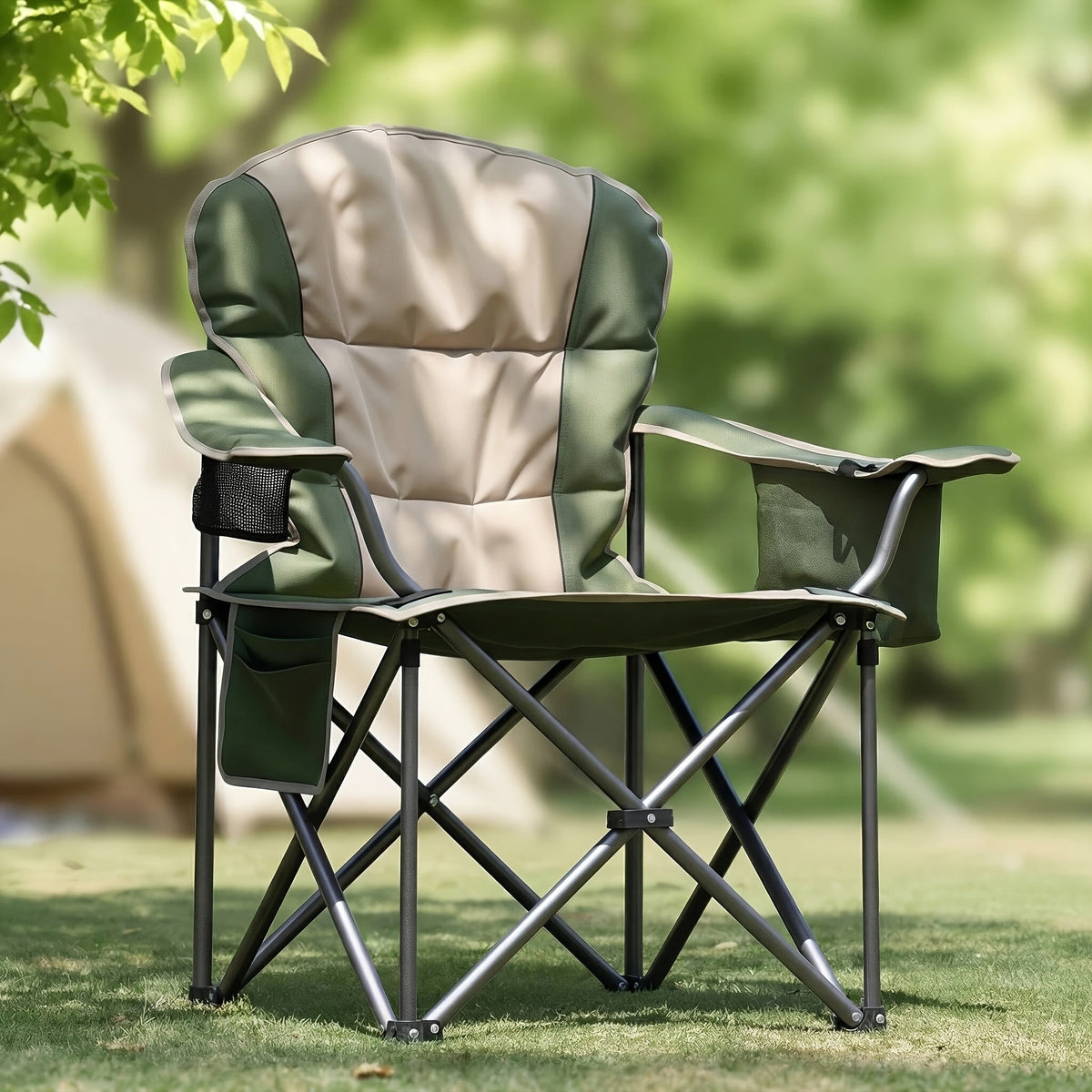 Heavy Duty Camping Folding Chair 500 LBS Capacity – Extra Large Outdoor Camp Chair with Organizer Bag, Cooler Bag, Cup Holder & Carry Bag for Lawn, Beach, Travel & Hiking – 1 Pack or 2 Pack