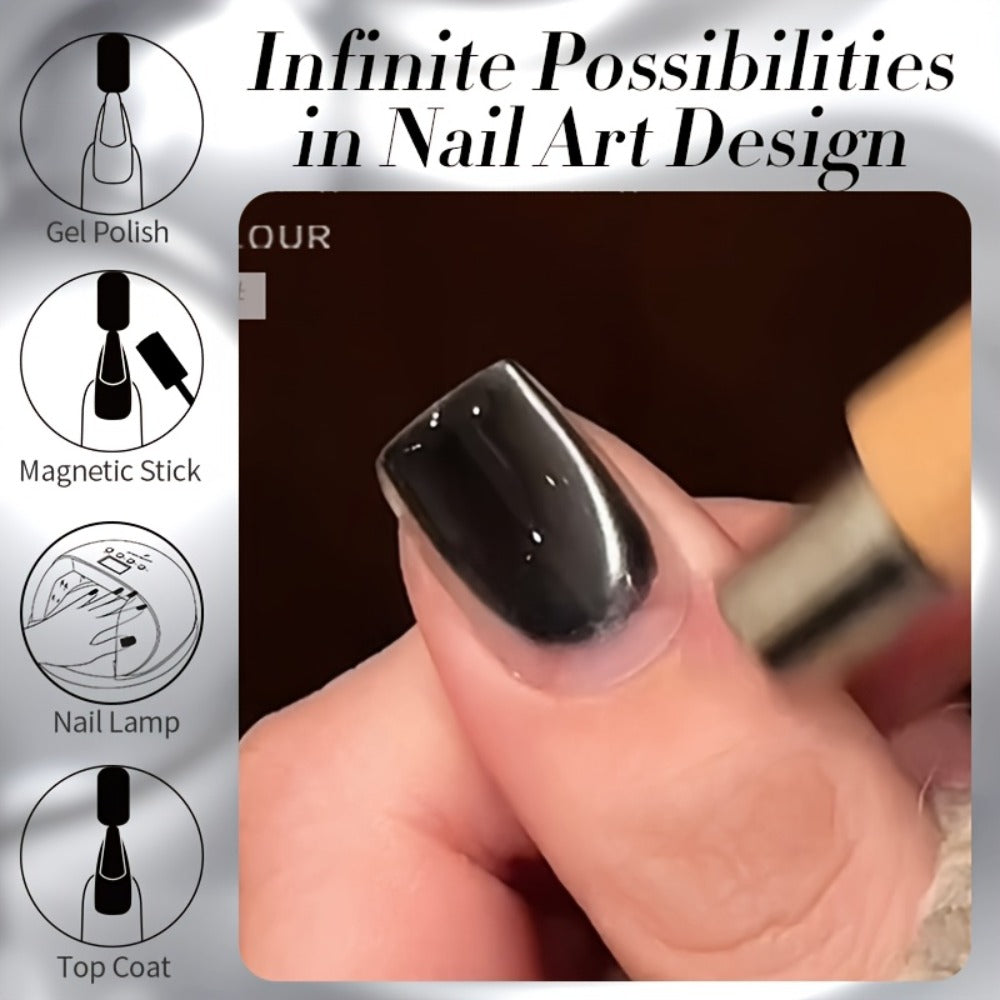 Black Cat Eye Magnetic Gel Nail Polish 10ml Glass Bead Iridescent Multicolor Shimmer – Soak-Off UV LED 30-Day Wear Shiny Line Effect, Salon Quality Nail Art for Women DIY Home Manicure