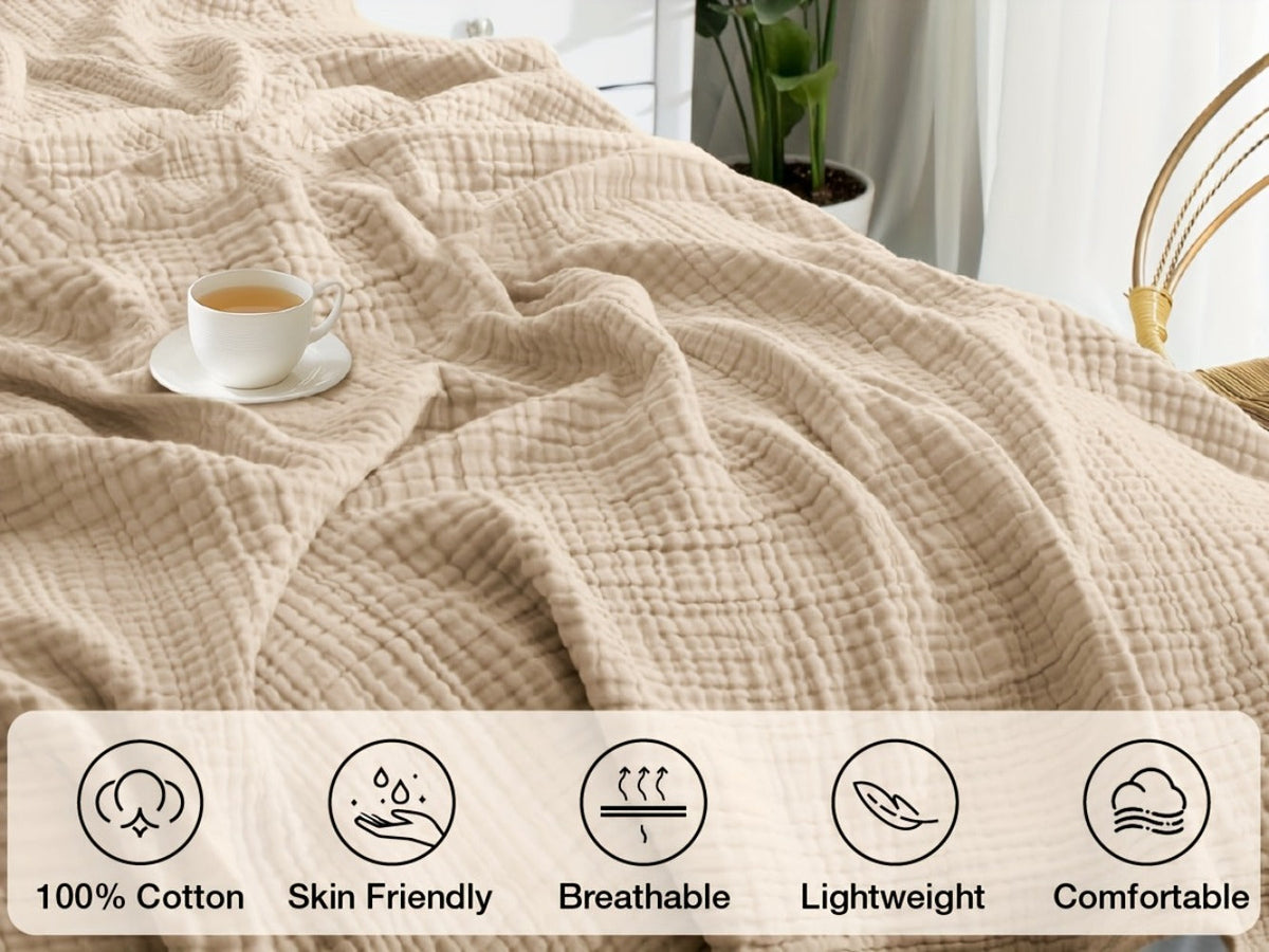 Muslin Blanket 100% Cotton 6-Layer – Breathable Soft Gauze Throw for Couch & Bed, All Season, Machine Washable, 13 Colors, 5 Sizes