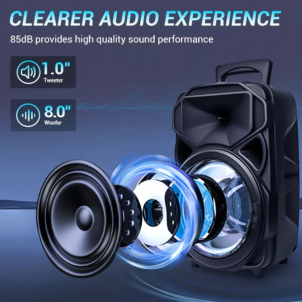 8-Inch Subwoofer Party Speaker 1000W Portable Rechargeable Wireless Bluetooth | Heavy Bass, FM Radio, LED Lights, Remote Control, Built-in Mic, AUX/USB/TF – Outdoor & Indoor Karaoke Boombox