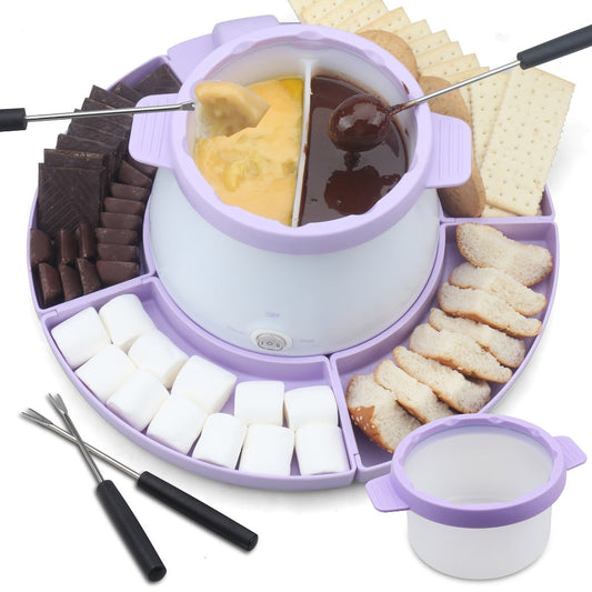 Chocolate Melting Pot Set with Dual 2.5-Cup Pots, Electric Heating and Fondue Forks