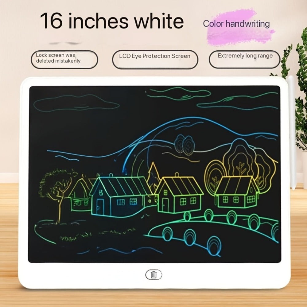 LCD Doodle Board 16 Inch with Stand – Flexible Screen Eye Protection, Portable Educational Drawing Toy for Kids & Adults, Home School Office Travel, White Pink Sky Blue