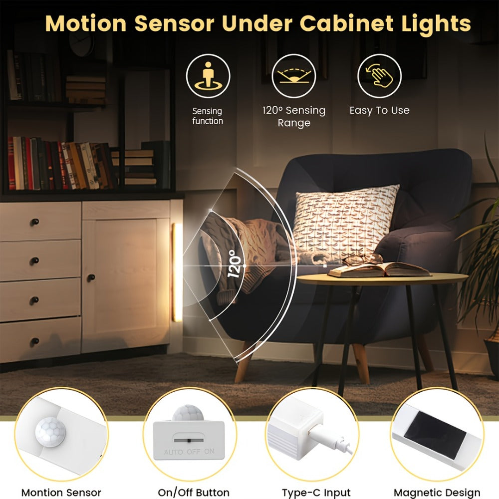 Motion Sensor LED Night Lights 6 Pack USB Rechargeable Magnetic – Smart Indoor Cabinet Lights Stair Lighting Strip Detachable Wireless Under Cabinet Light 3.94 7.87 11.81 Inch
