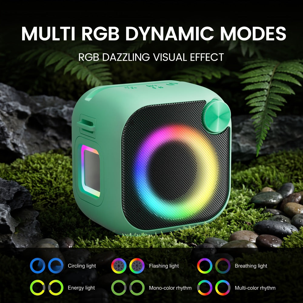 4-in-1 Wireless Portable Bluetooth Speaker with RGB Lighting, HD Sound, Built-in Sling, USB TF Card AUX FM, Type-C Rechargeable, Outdoor Speaker for Cycling Camping Sports Hiking