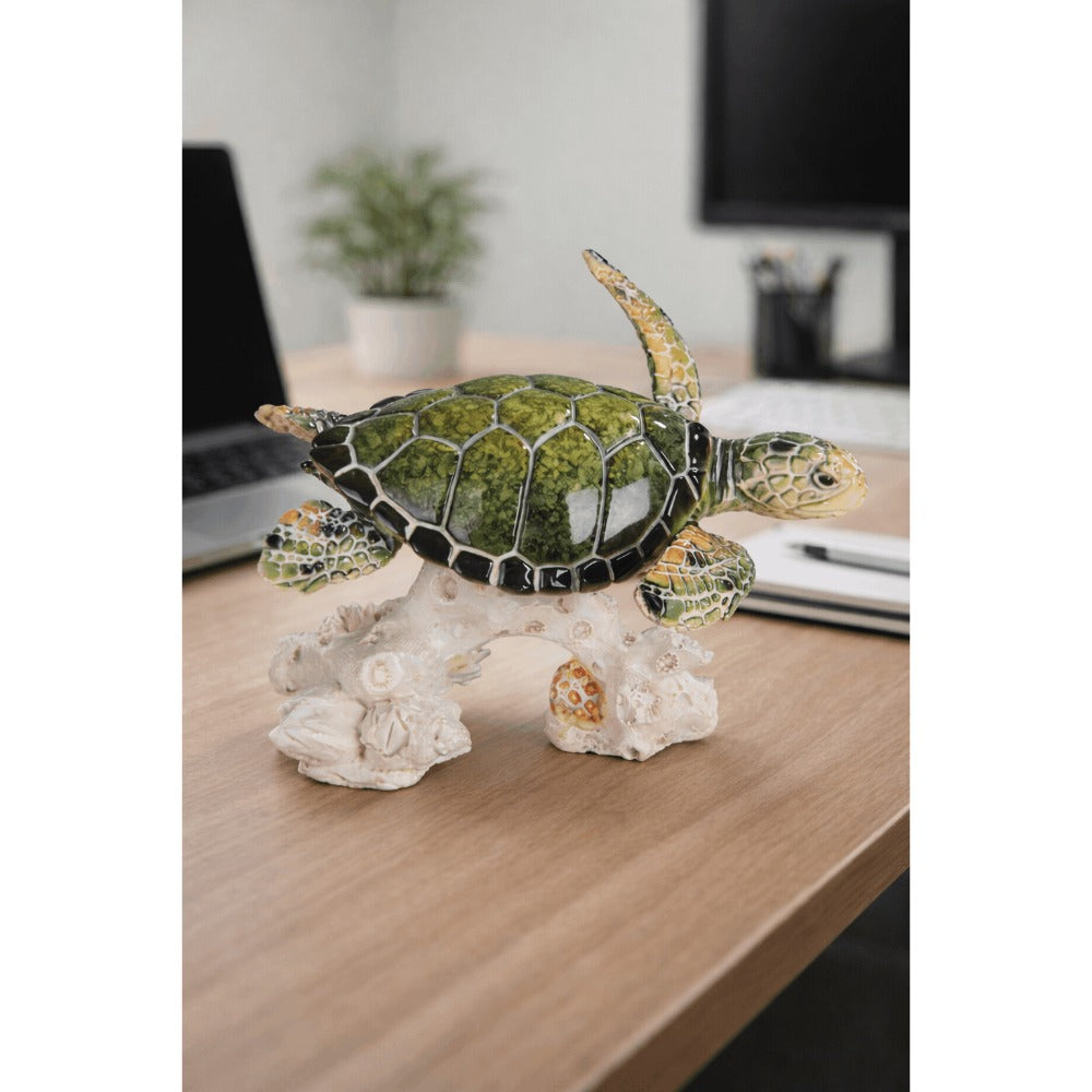 Sea Turtle Figurine Polyresin Home Decor, 4.75" Upward Swimming Turtle Sculpture for Living Room, Bedroom, Office & Bathroom, Unique Collectible Gift for Housewarming, Birthday & Holidays