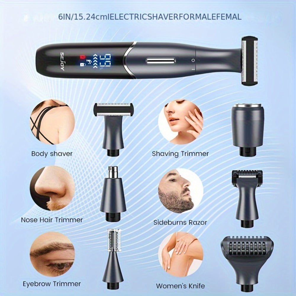 Bikini Trimmer Electric Razor for Women & Men 6-in-1 Hair Remover Kit Face Eyebrow Nose Arms Legs Pubic Wet Dry Painless Shaver Grooming Set