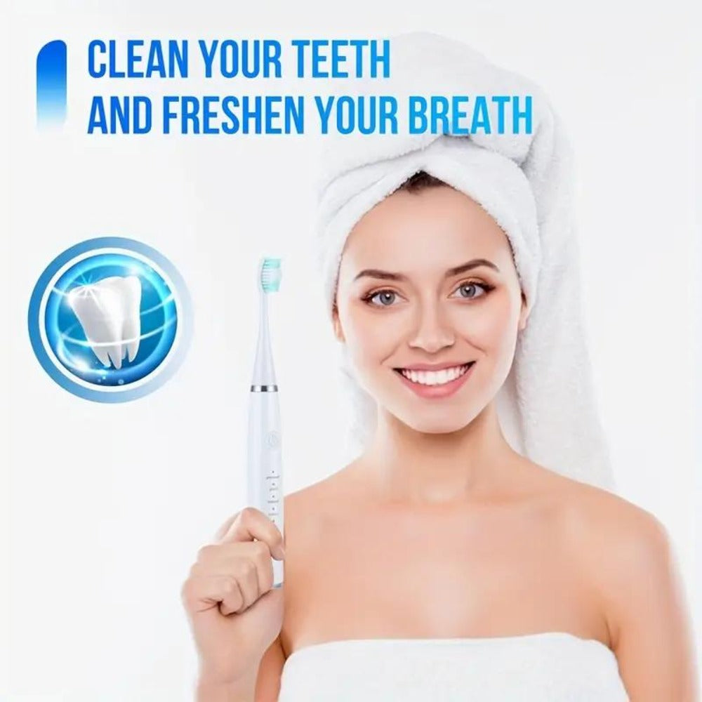 Electric Teeth Cleaner Kit USB Rechargeable – 5 Cleaning Modes Dental Scaler Plaque Tartar Remover Gum Health Tool for Adults Family Holiday Gift Set Black White Green