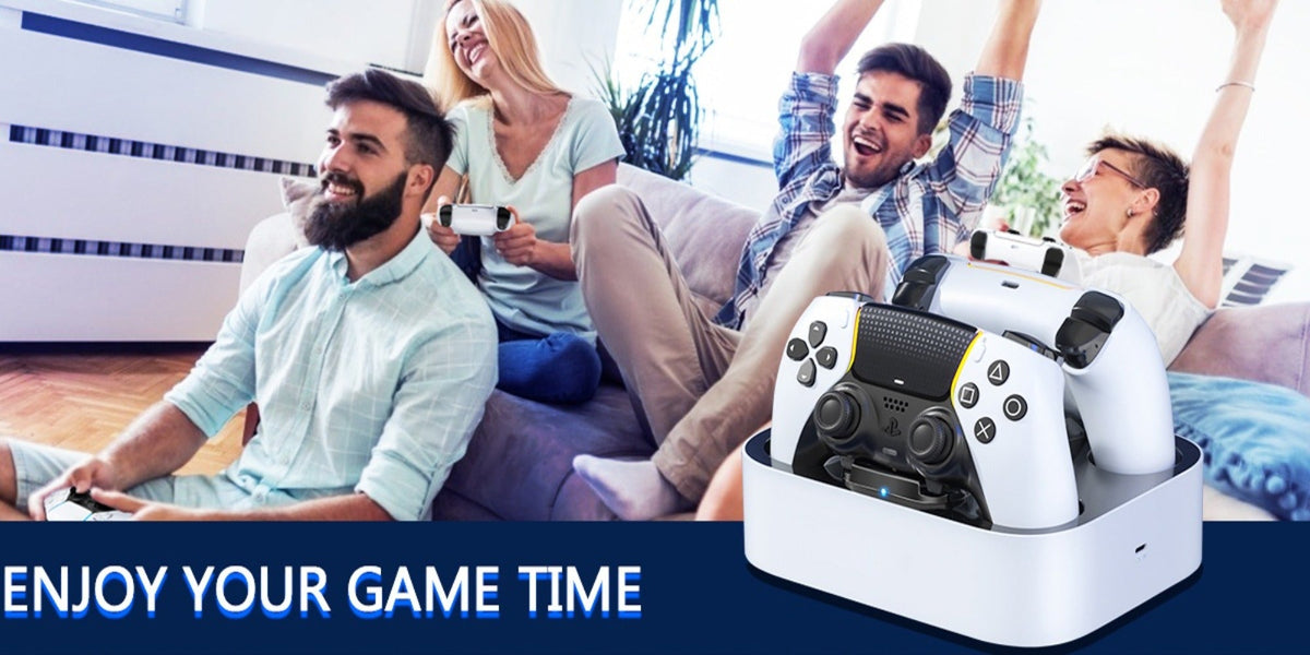 Safe Charging PS5 Controller Charging Station with Smart Chip – Dual Fast Charging Dock for DualSense & DualSense Edge, 2.5Hr Full Charge, Blue LED Indicator, Non-Slip Pad, Cable Included