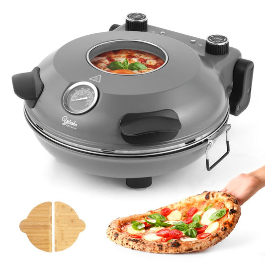 Indoor Pizza Oven for 12-Inch Pizzas, 1200W with Ceramic Stone & Dual Knobs