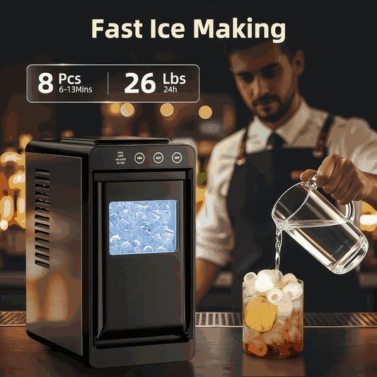 Countertop Ice Maker with Selectable Ice Size, LED Light and Self-Cleaning, 26 lbs/Day