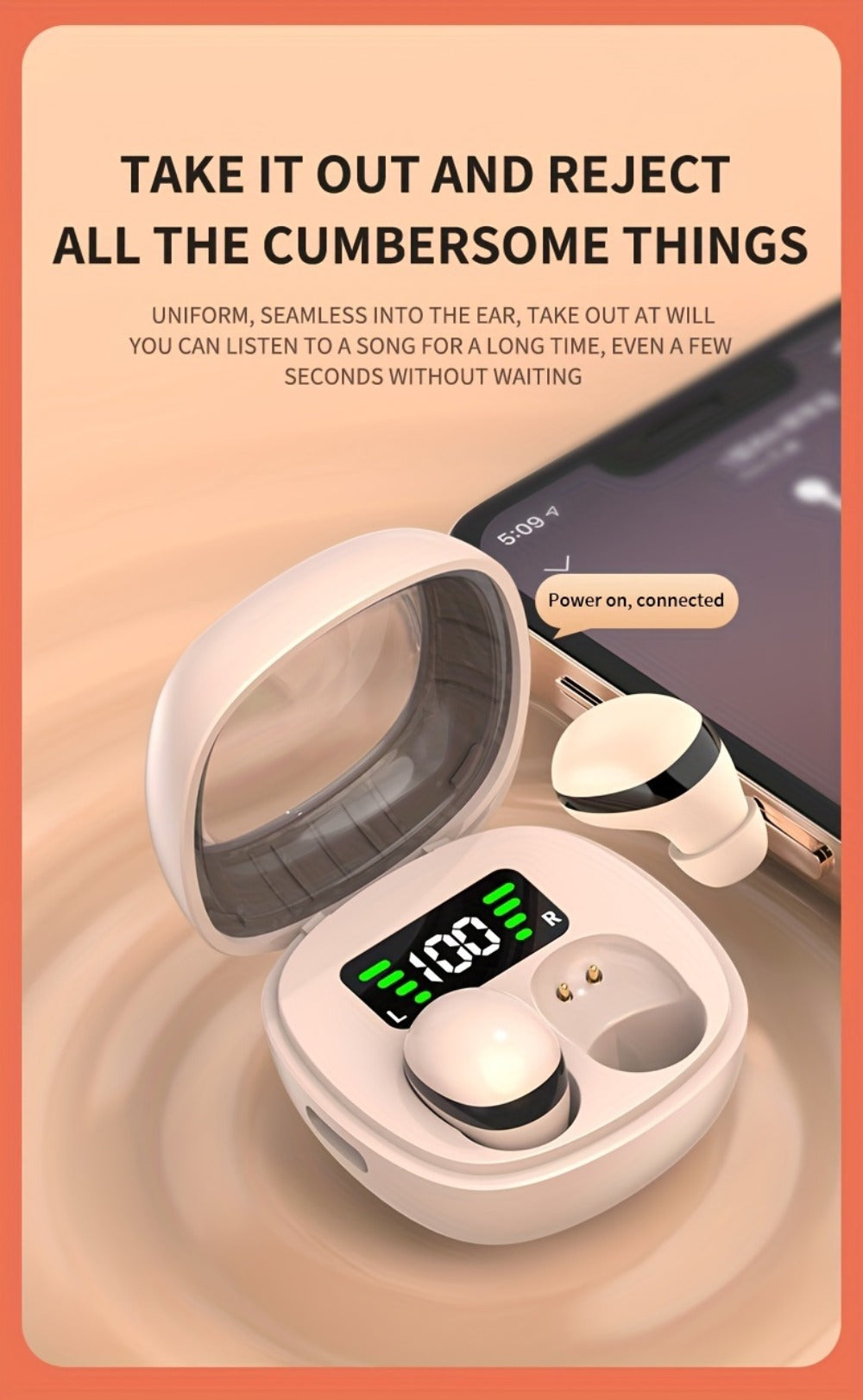 HiFi Touch Control Wireless Earbuds, Ultra-Small In-Ear Headphones with LED Charging Case & Built-In Mic, Stereo Sound, Fitness Running Sleep Work Travel Earphones Compatible with iOS & Android