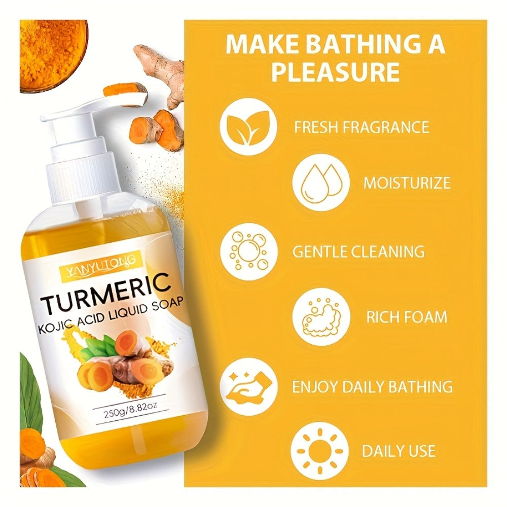 Turmeric Kojic Acid Body Wash 250g Deep Cleansing Skin Brightening - Rich Foam Liquid Soap for Dark Spots Hyperpigmentation Even Skin Tone Moisturizing Shower Gel All Skin Types 8.82 oz
