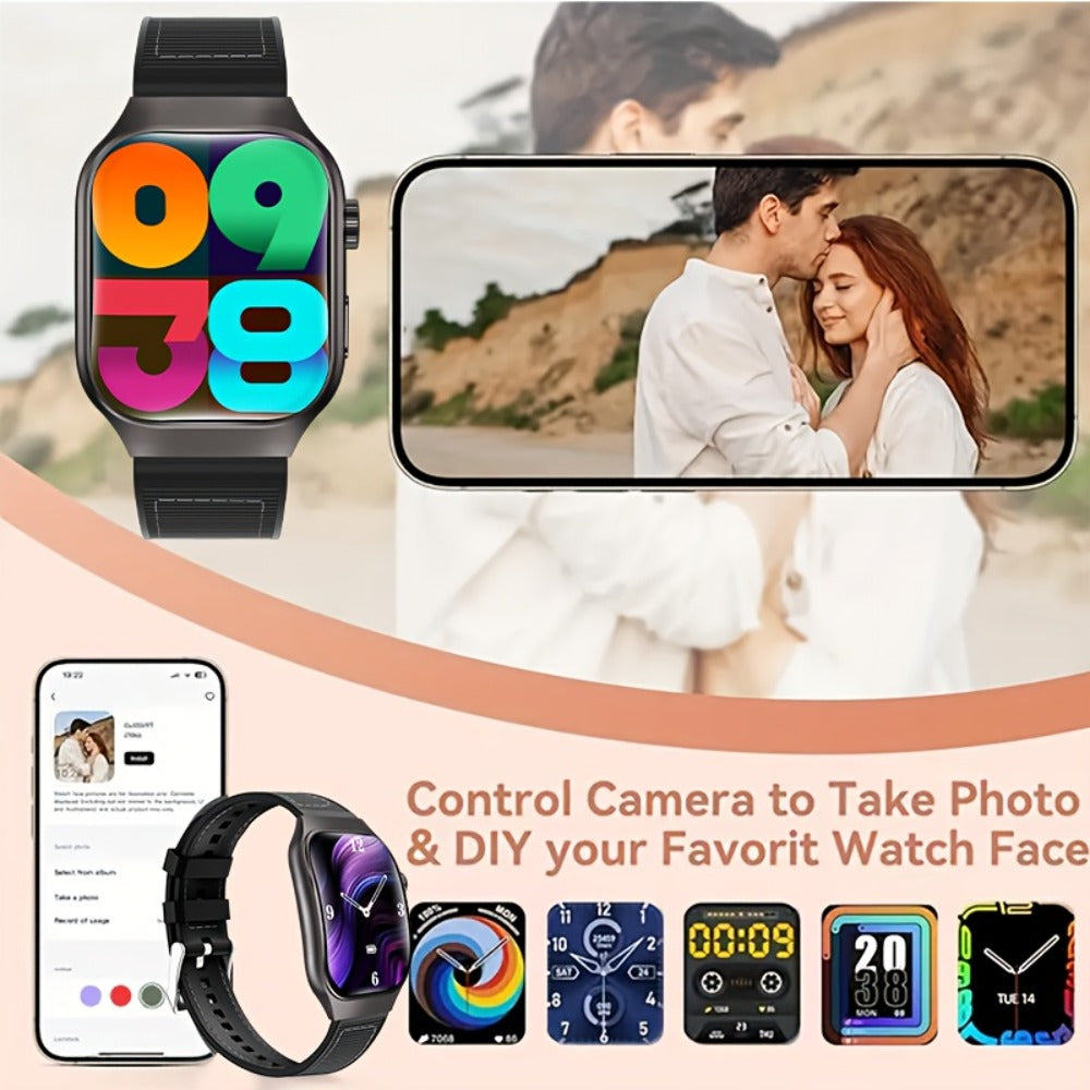Smartwatch with Mini Games & Voice Assistant, 2.01" Curved Full Touch Screen, HD Wireless Calling, 100+ Sport Modes, Heart Rate SpO2 Sleep Tracker, Magnetic Charging, Deployable Buckle – Men & Women